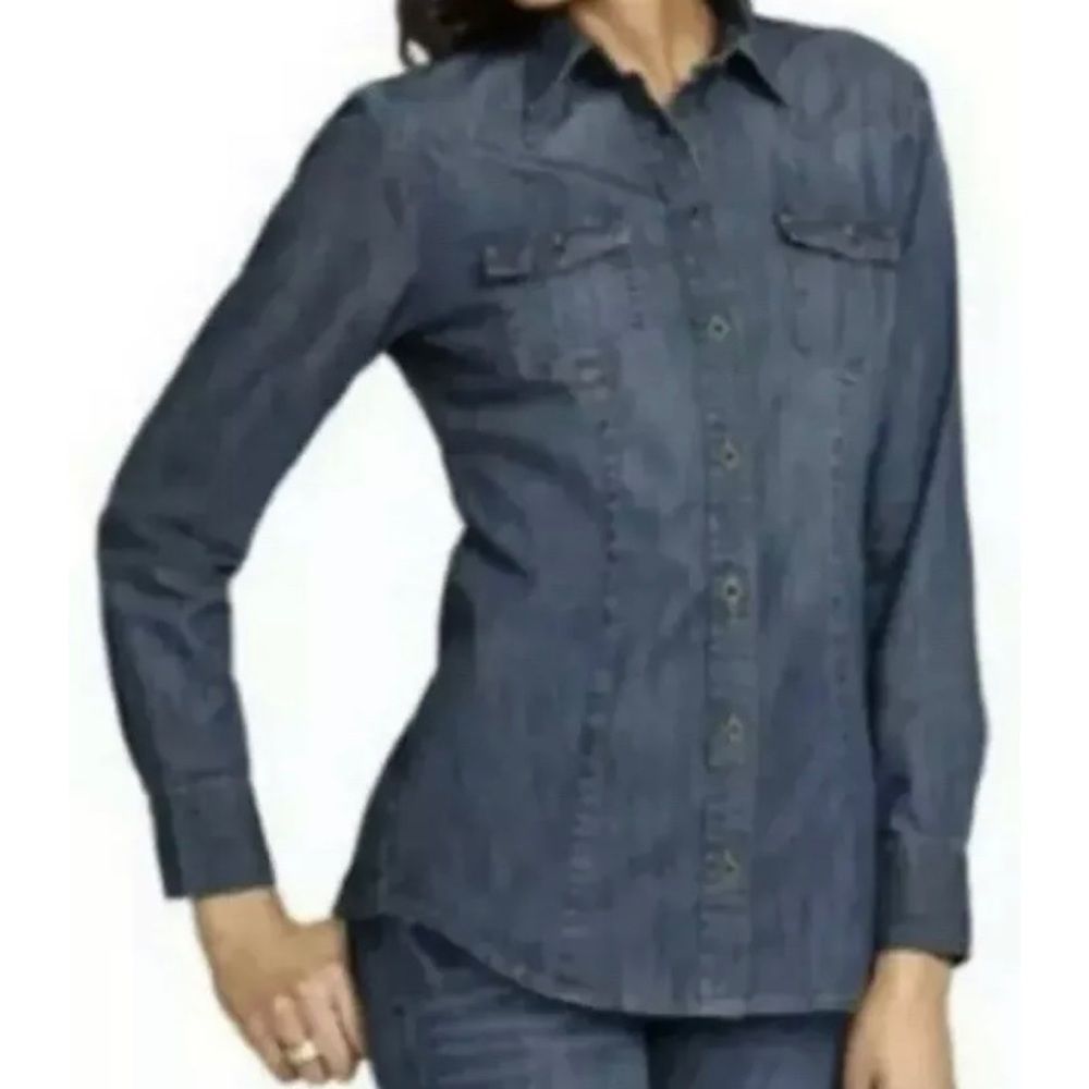 CABI Jeans McQueen Denim Button Up Top Long Sleeve Blue Size XS #970 EUC